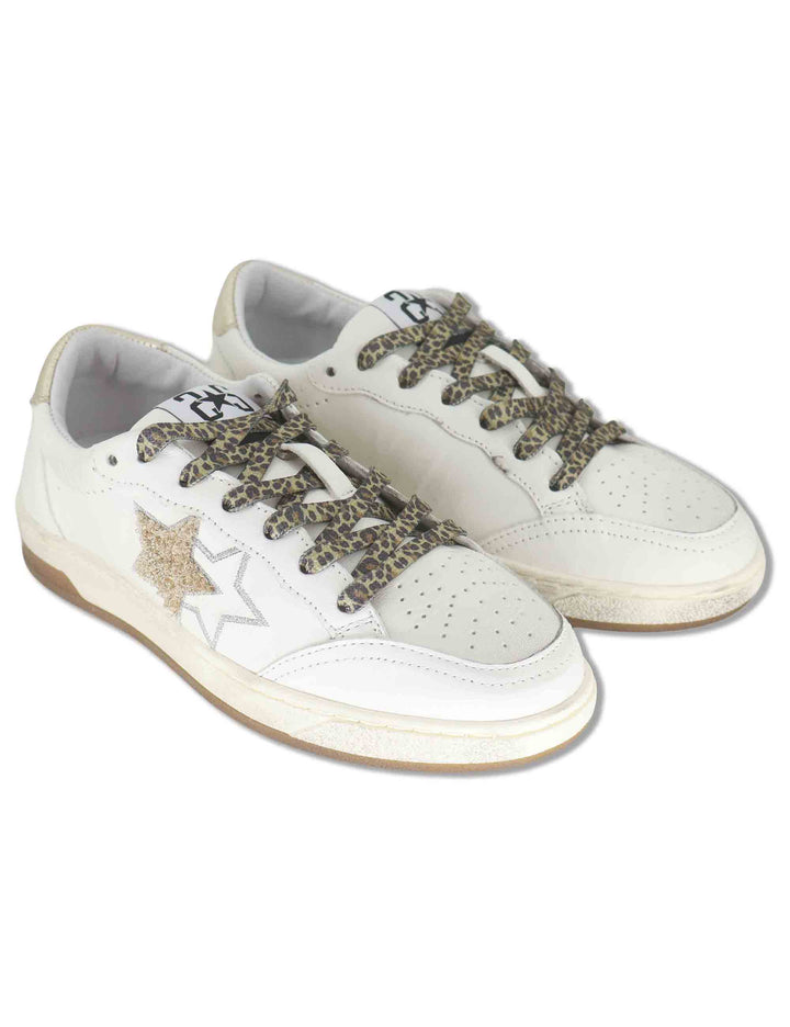 Sneakers donna in pelle bianca con inserti oro e logo laterale 2SD5221 074 2Star 