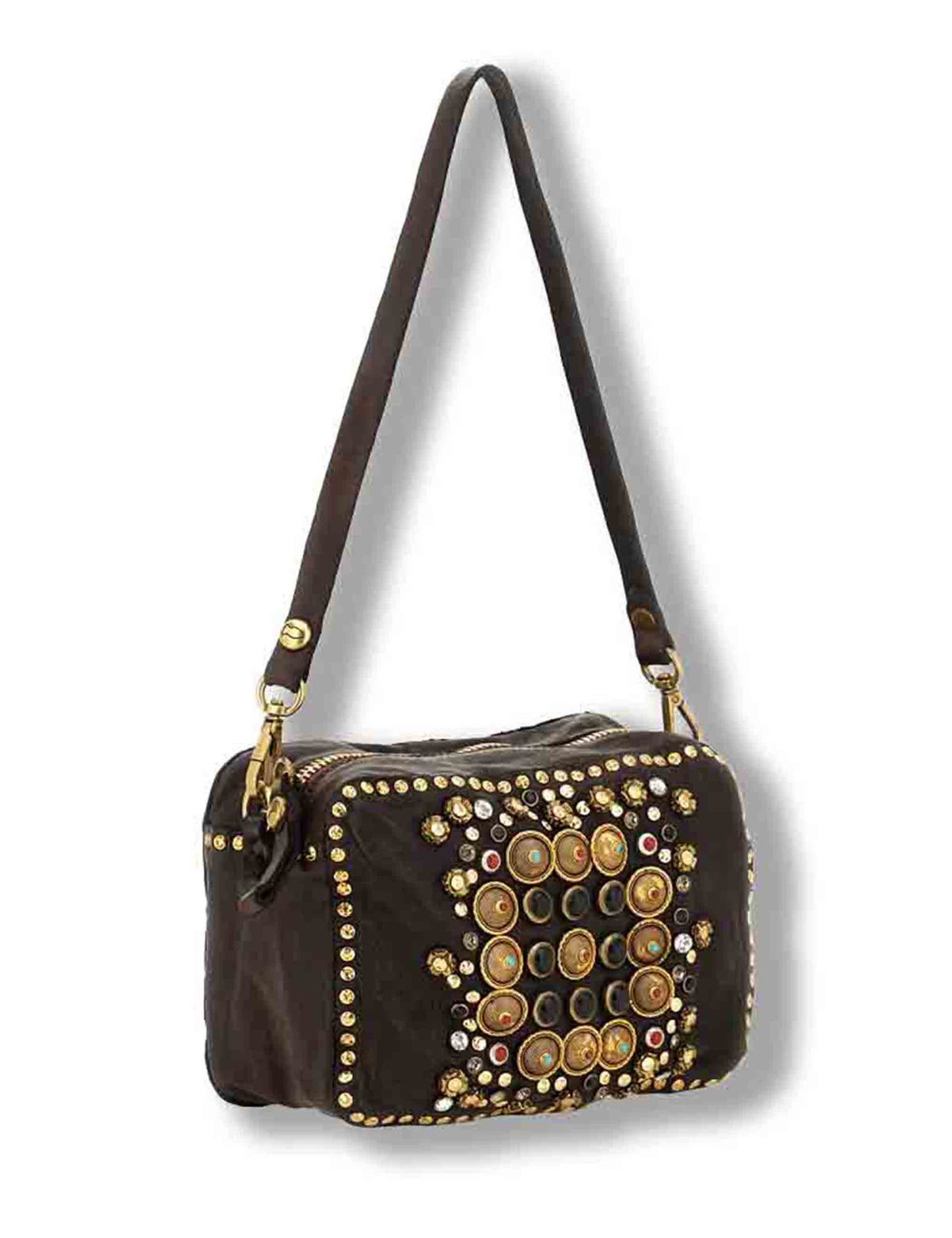 Borsa donna Kate in pelle moro con borchie C001080ND X0045 C1501 Campomaggi 