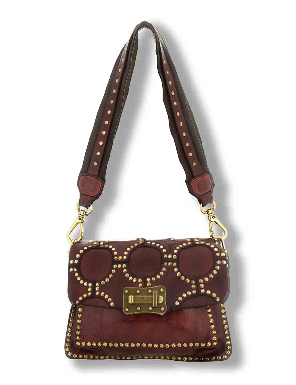 Borsa a tracolla donna Agnese vinaccia con borchie C016500ND X0007 C3503 Campomaggi 