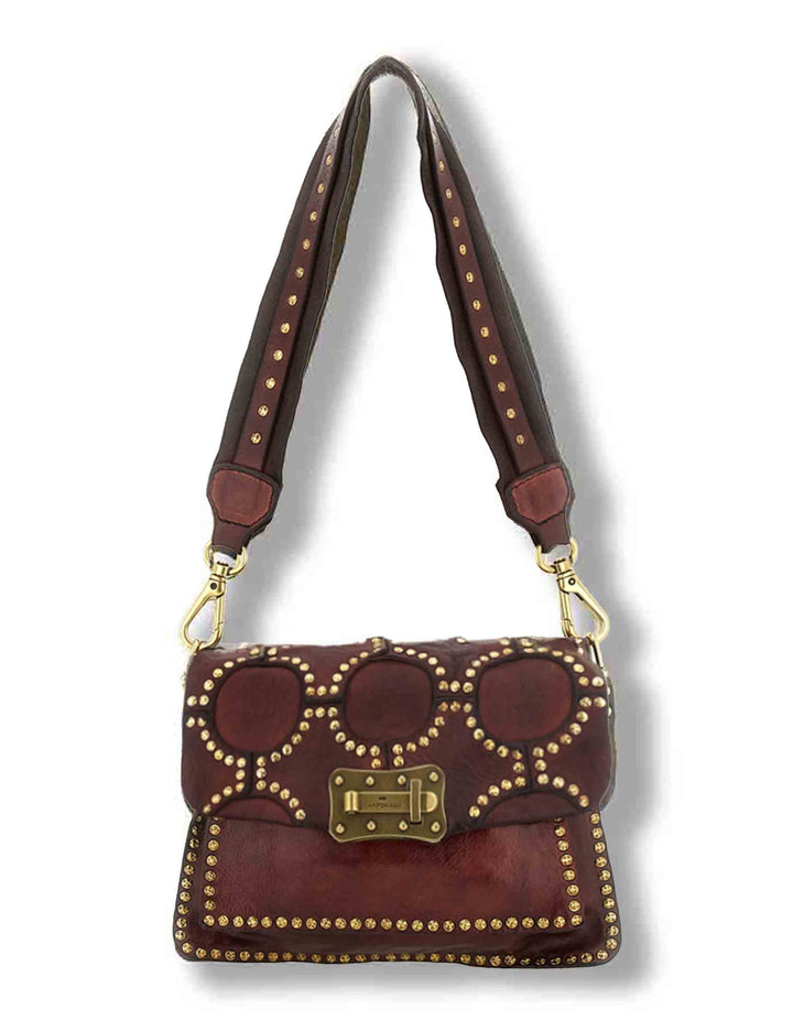 Borsa a tracolla donna Agnese vinaccia con borchie C016500ND X0007 C3503 Campomaggi 
