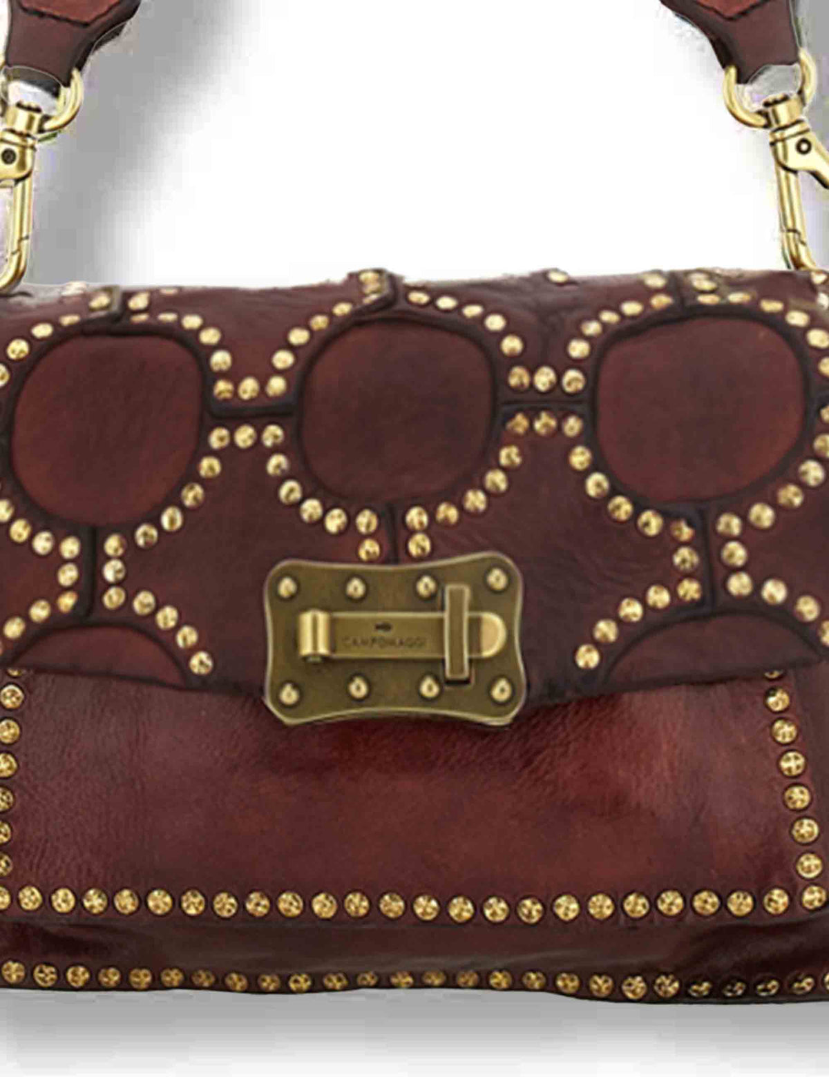 Borsa a tracolla donna Agnese vinaccia con borchie C016500ND X0007 C3503 Campomaggi 