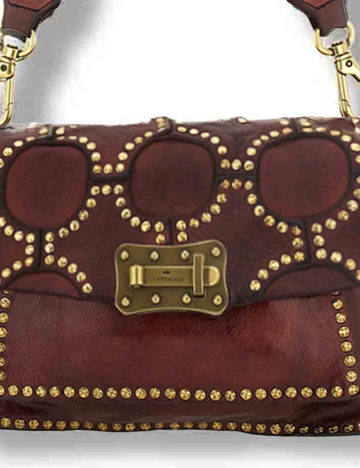 Borsa a tracolla donna Agnese vinaccia con borchie C016500ND X0007 C3503 Campomaggi 