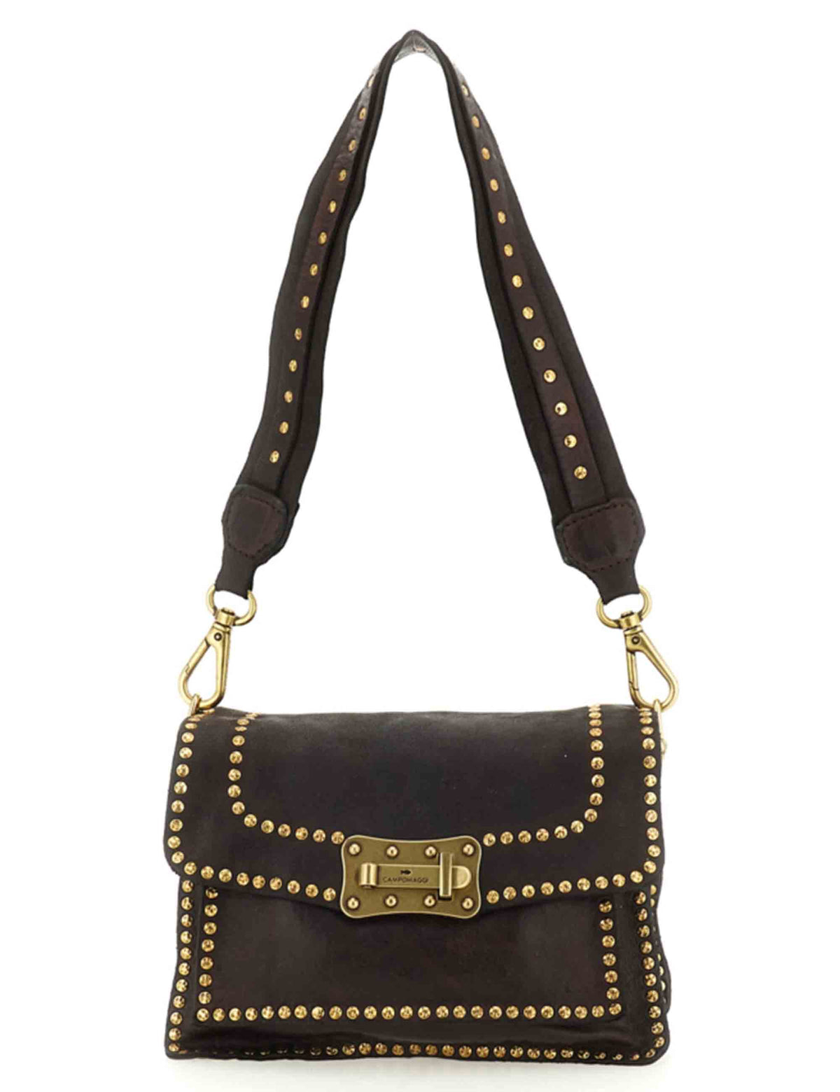 Borsa a tracolla donna Agnese testa di moro con borchie C016500ND X3112 C1501 Campomaggi 