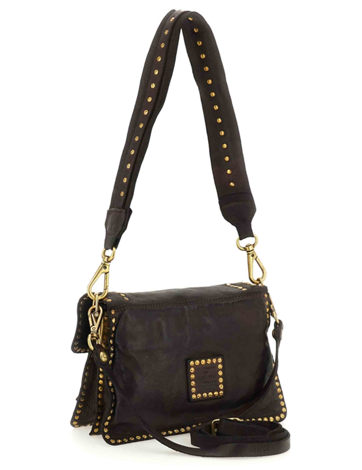 Borsa a tracolla donna Agnese testa di moro con borchie C016500ND X3112 C1501 Campomaggi 