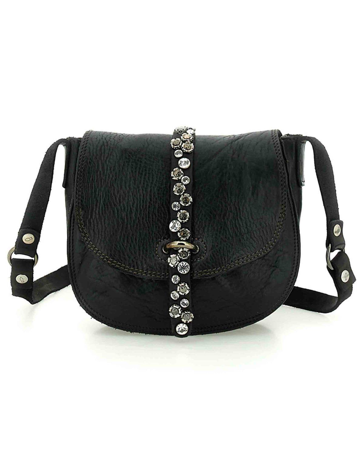Borsa a tracolla donna Linda nera con borchie C021030ND X0038 C0001 Campomaggi 