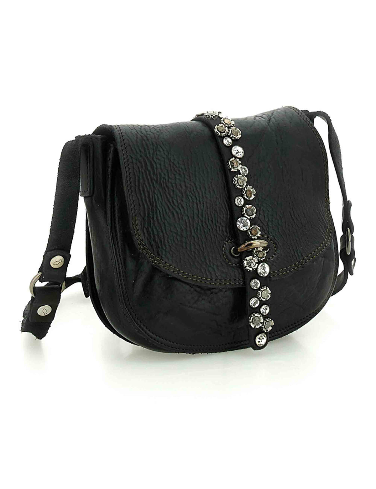 Borsa a tracolla donna Linda nera con borchie C021030ND X0038 C0001 Campomaggi 