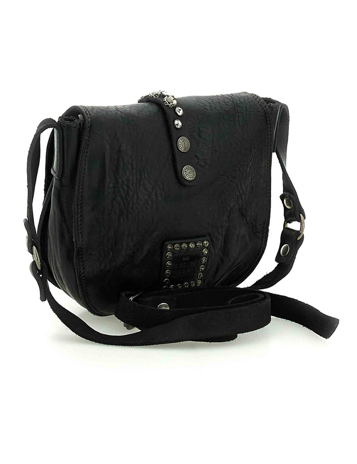 Borsa a tracolla donna Linda nera con borchie C021030ND X0038 C0001 Campomaggi 