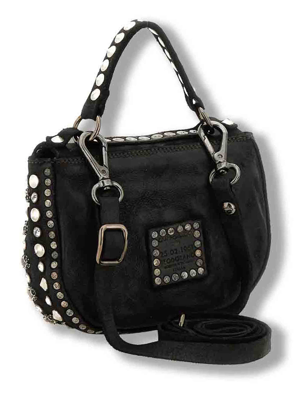 Borsa a tracolla donna Afrodite nero in pelle di vacchetta con borchie C036060ND X0038 C0001 Campomaggi 