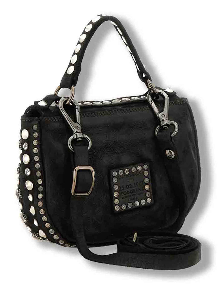 Borsa a tracolla donna Afrodite nero in pelle di vacchetta con borchie C036060ND X0038 C0001 Campomaggi 