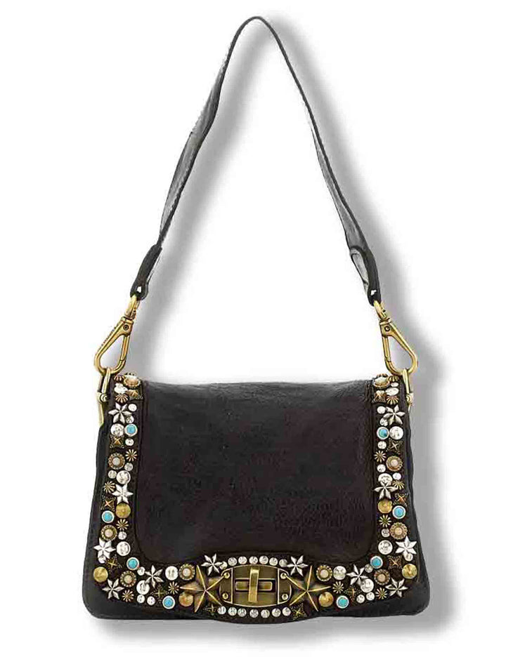 Borsa a tracolla donna Perla moro con borchie C038610ND X3159 C1501 Campomaggi 