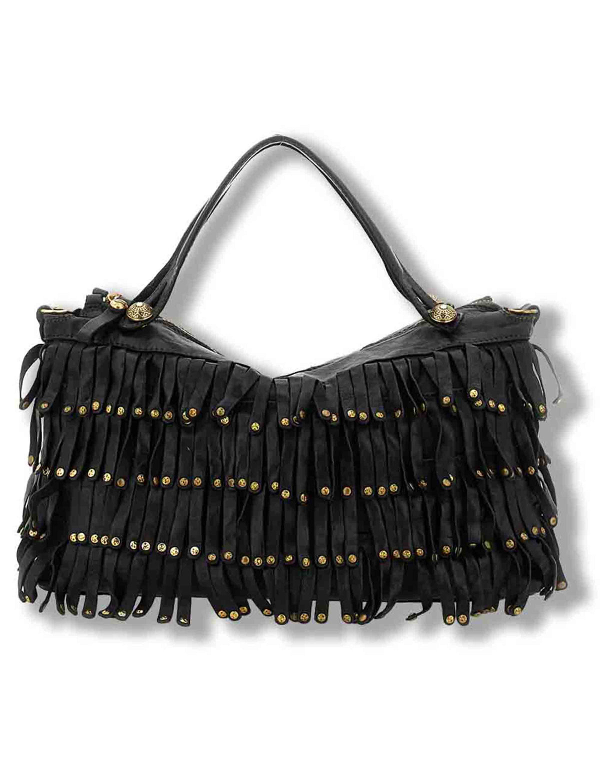 Borsa shopping donna Melissa nera con frangetta e borchie C042510ND X3142 C0001 Campomaggi 