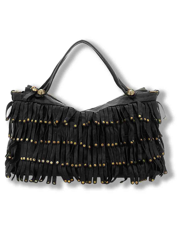 Borsa shopping donna Melissa nera con frangetta e borchie C042510ND X3142 C0001 Campomaggi 