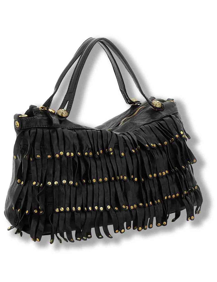 Borsa shopping donna Melissa nera con frangetta e borchie C042510ND X3142 C0001 Campomaggi 