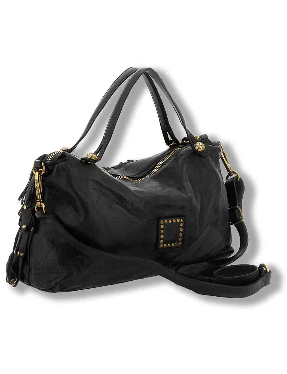 Borsa shopping donna Melissa nera con frangetta e borchie C042510ND X3142 C0001 Campomaggi 
