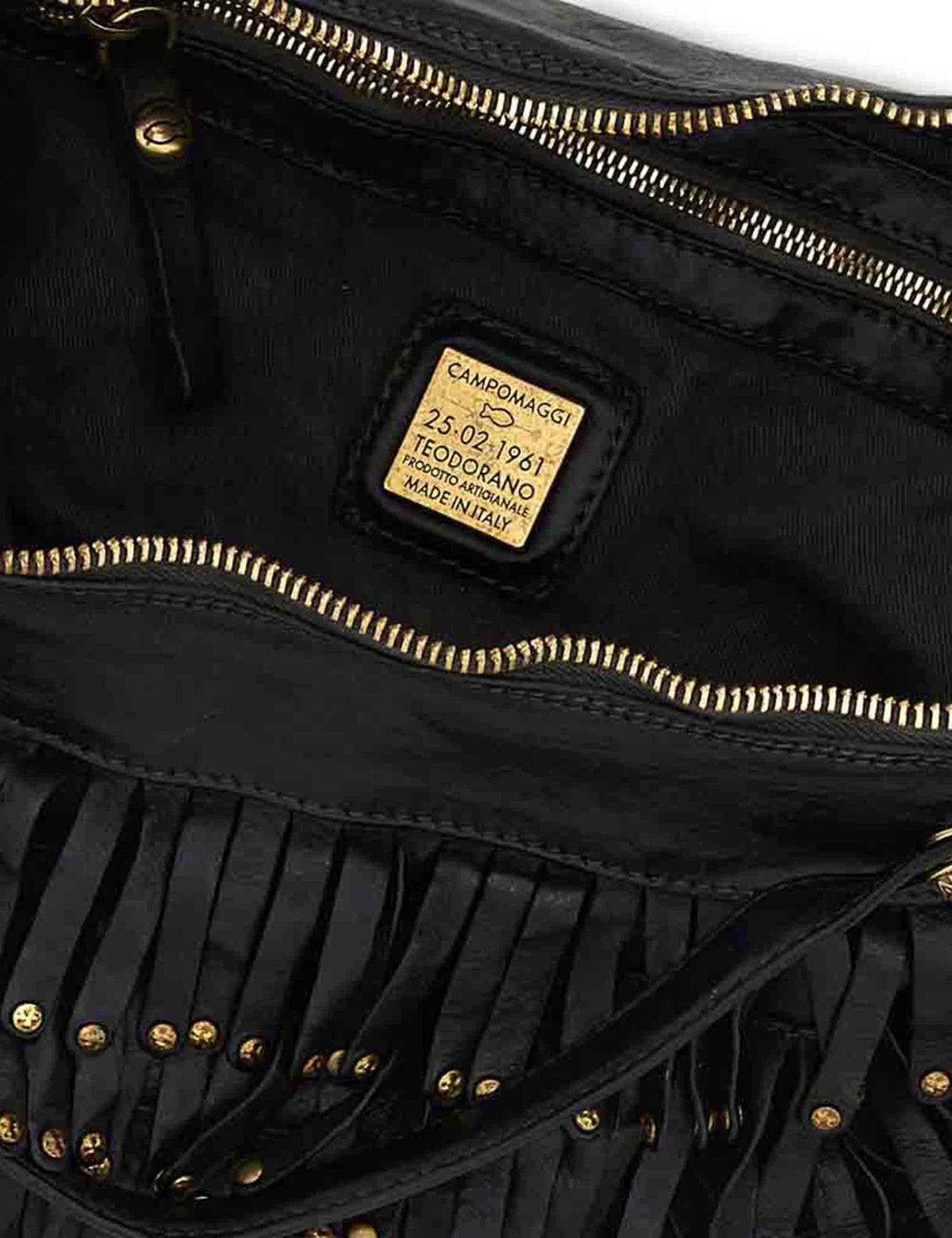 Borsa shopping donna Melissa nera con frangetta e borchie C042510ND X3142 C0001 Campomaggi 