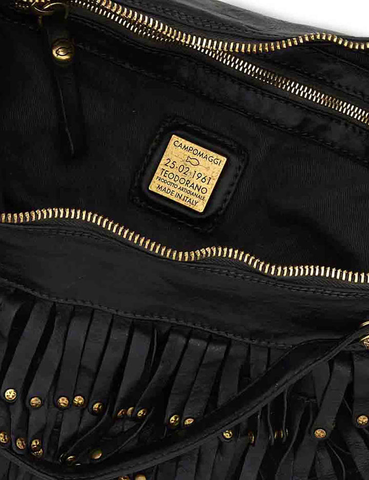 Borsa shopping donna Melissa nera con frangetta e borchie C042510ND X3142 C0001 Campomaggi 