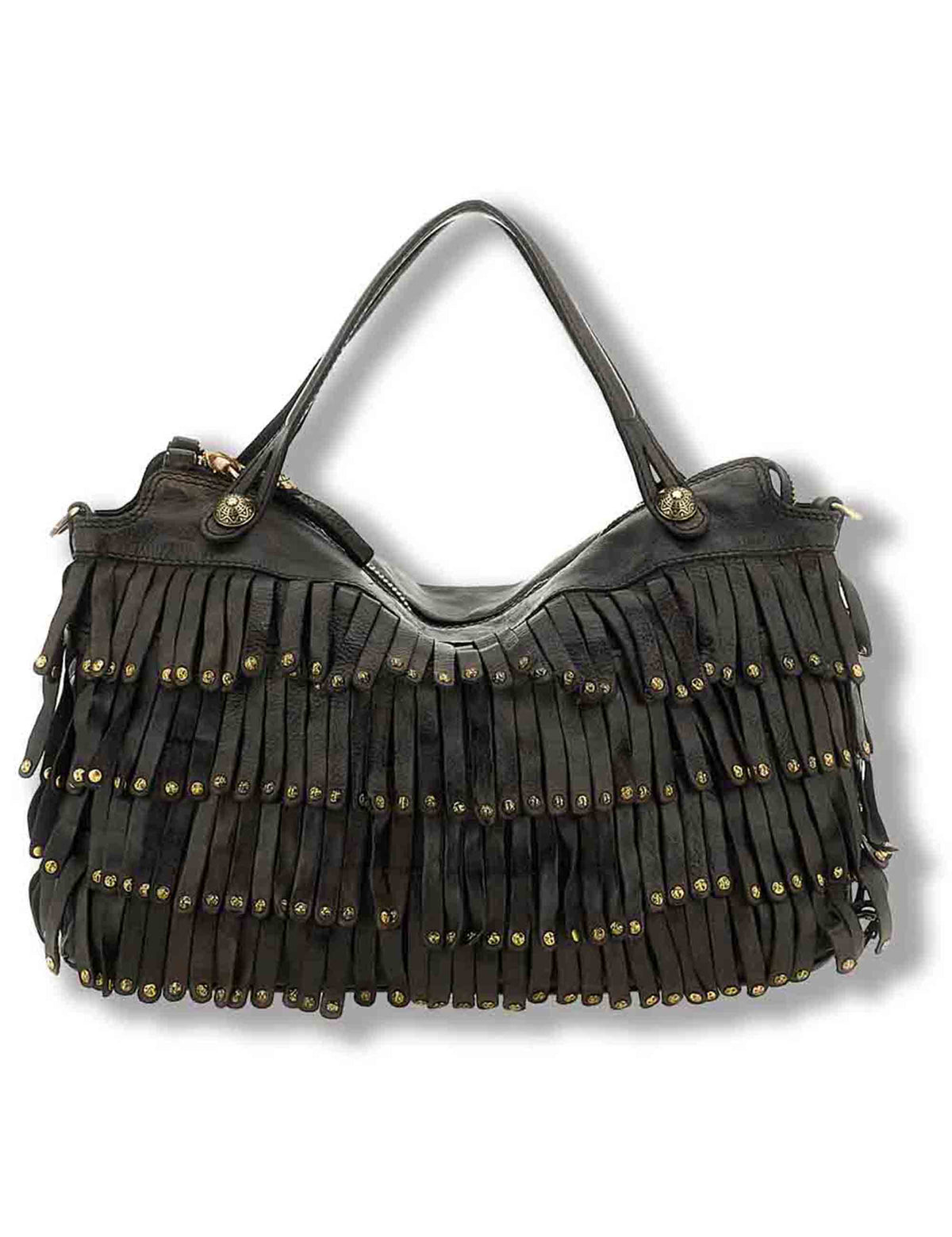 Borsa shopping donna Melissa grigio in pelle di mucca con borchie C042510ND X3142 C0501 Campomaggi 