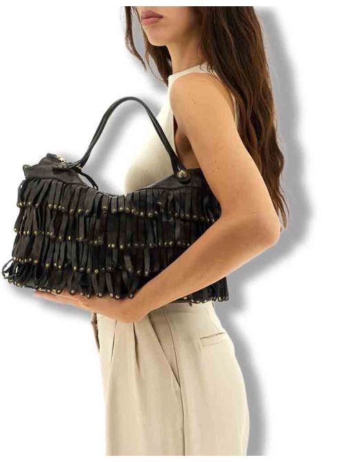 Borsa shopping donna Melissa grigio in pelle di mucca con borchie C042510ND X3142 C0501 Campomaggi 