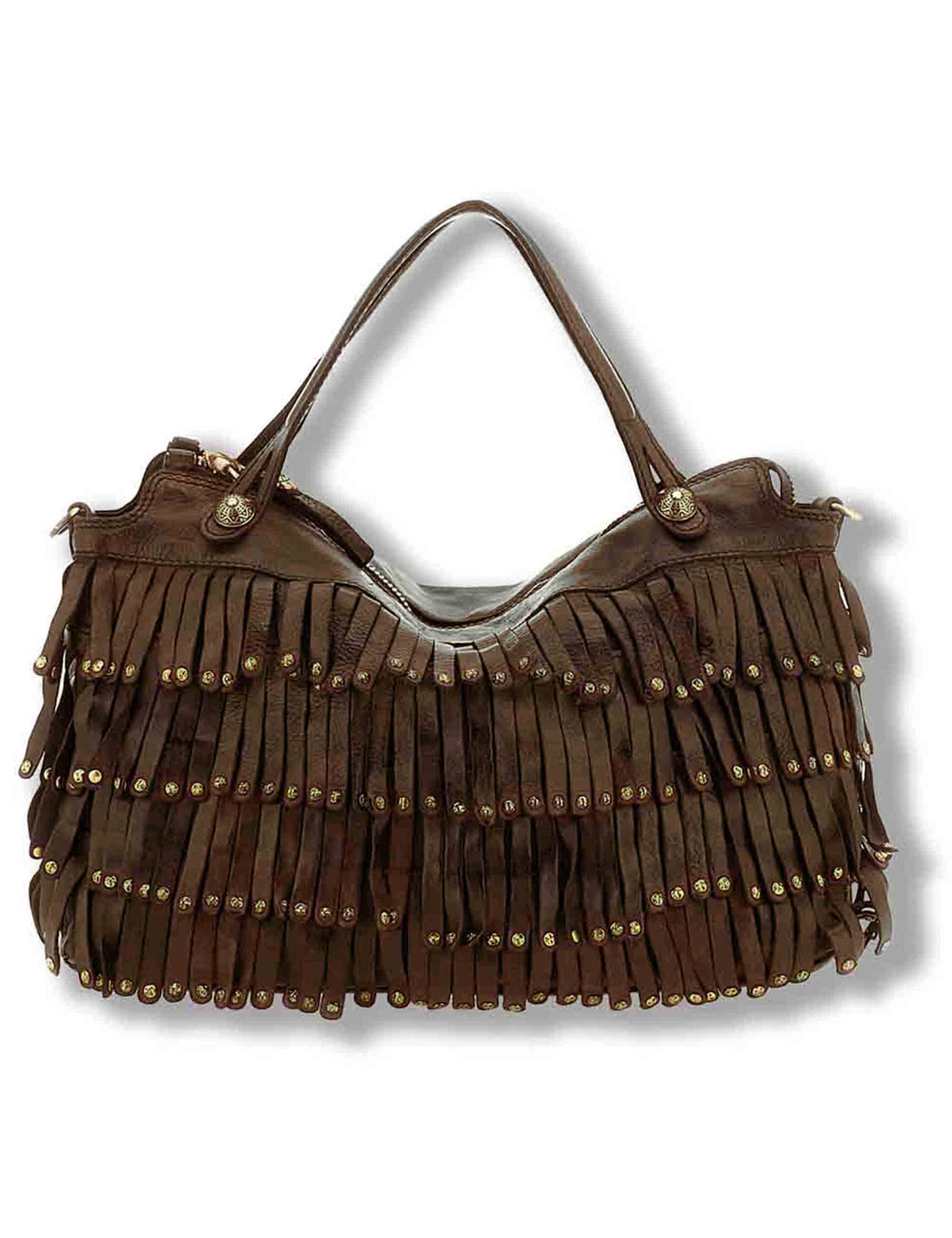 Borsa shopping donna Melissa moro con frangetta e borchie C042510ND X3112 C1501 Campomaggi 
