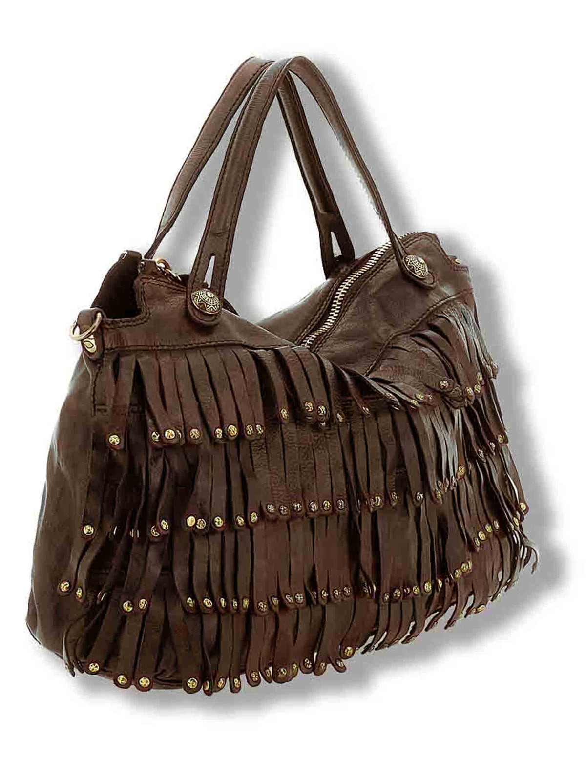 Borsa shopping donna Melissa moro con frangetta e borchie C042510ND X3112 C1501 Campomaggi 