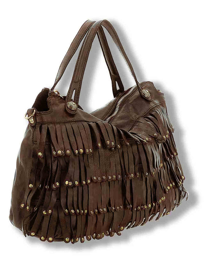Borsa shopping donna Melissa moro con frangetta e borchie C042510ND X3112 C1501 Campomaggi 