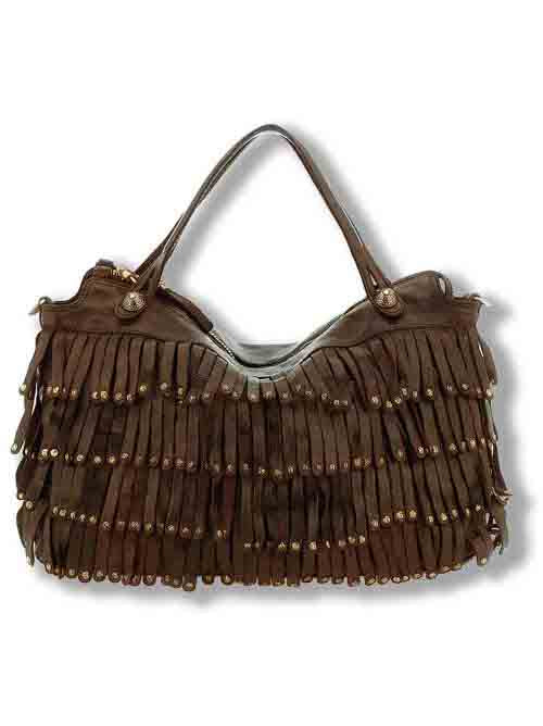 Borsa shopping donna Melissa moro con frangetta e borchie C042510ND X3112 C1501 Campomaggi 