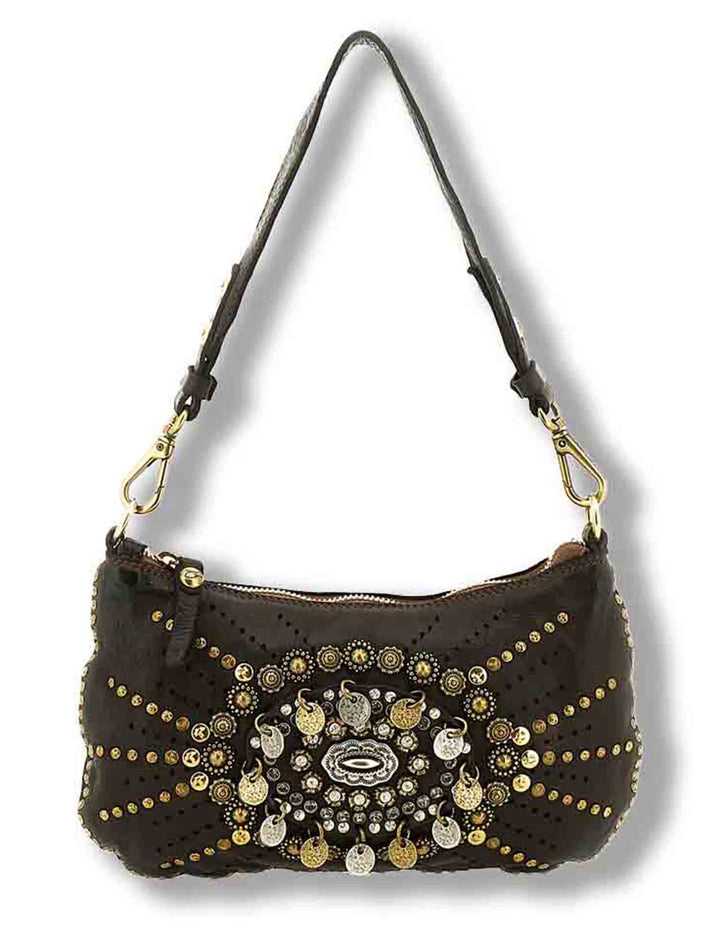 Monospalla donna Teresa moro con borchie e strass C042760ND X3136 C1501 Campomaggi 