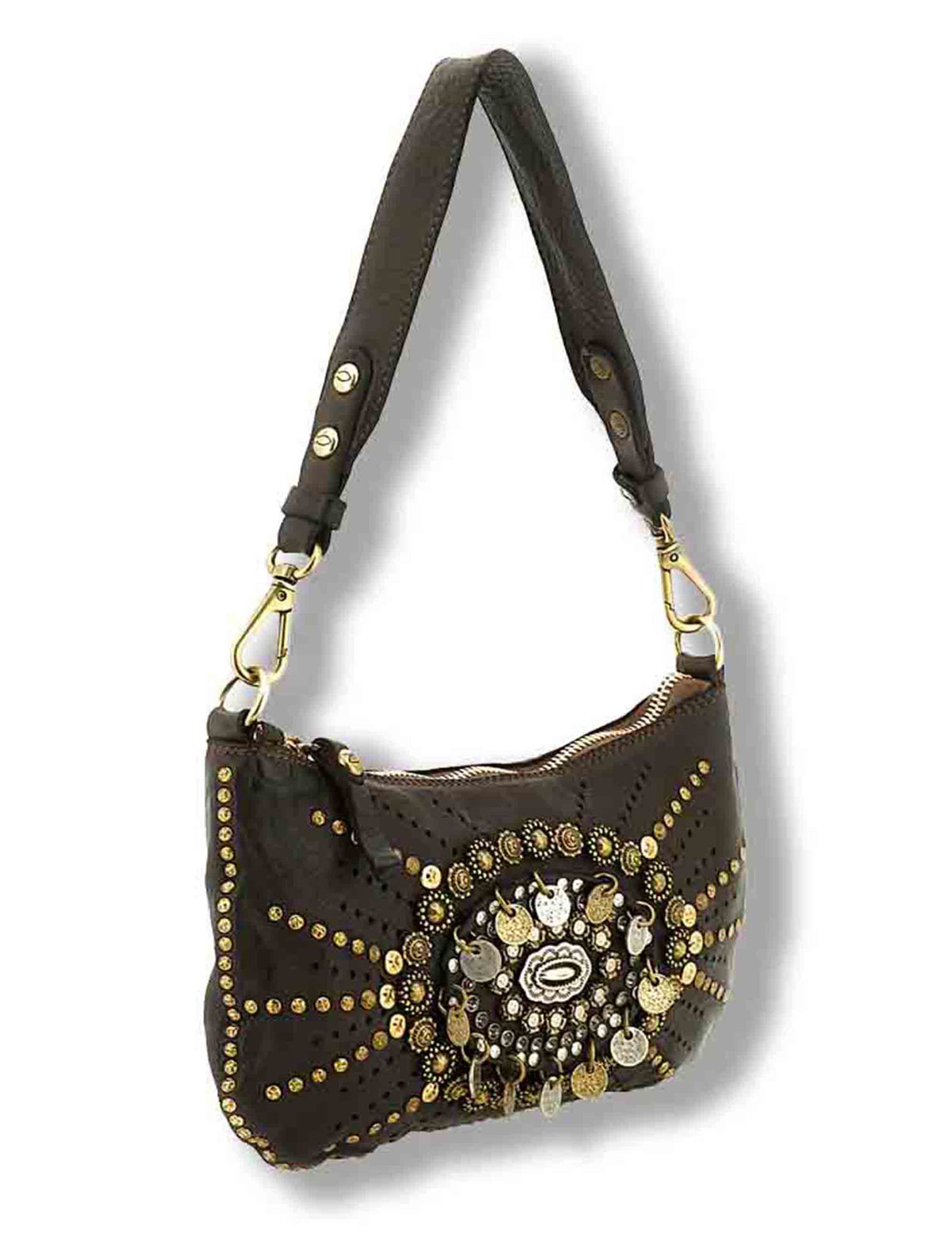 Monospalla donna Teresa moro con borchie e strass C042760ND X3136 C1501 Campomaggi 