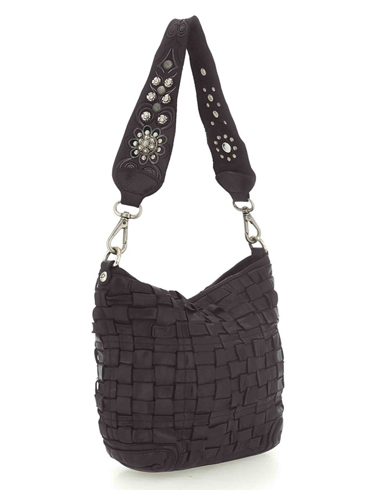 Borsa a spalla donna Beth grigia in pelle intrecciata C043760ND X0019 C0501 Campomaggi 