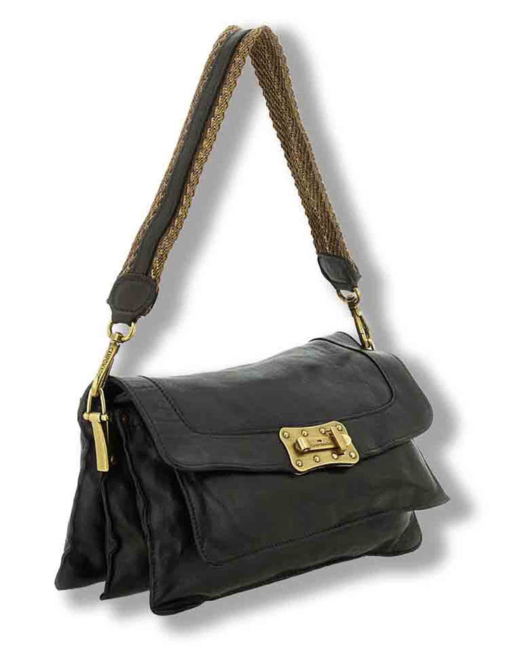 Borsa a tracolla donna Agnese moro in pelle di vacchetta C045680ND X3185 C1501 Campomaggi 