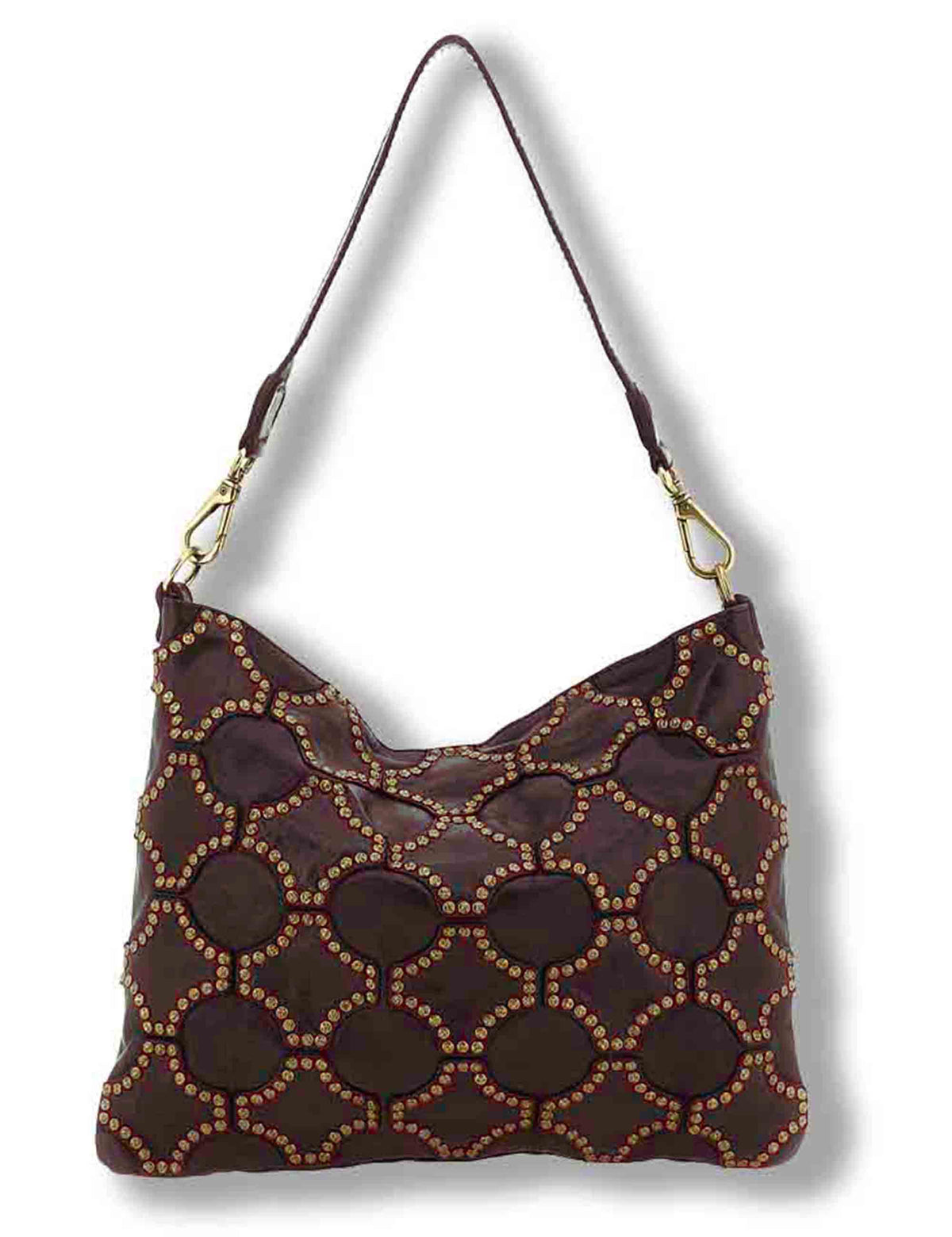 Borsa a tracolla donna in pelle di vacchetta tinta in capo con borchie vinaccia C045790ND X3112 C3503 Campomaggi 