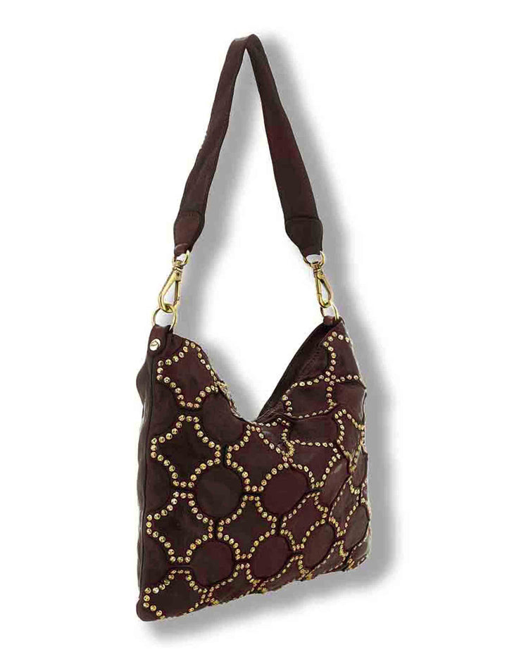 Borsa a tracolla donna in pelle di vacchetta tinta in capo con borchie vinaccia C045790ND X3112 C3503 Campomaggi 