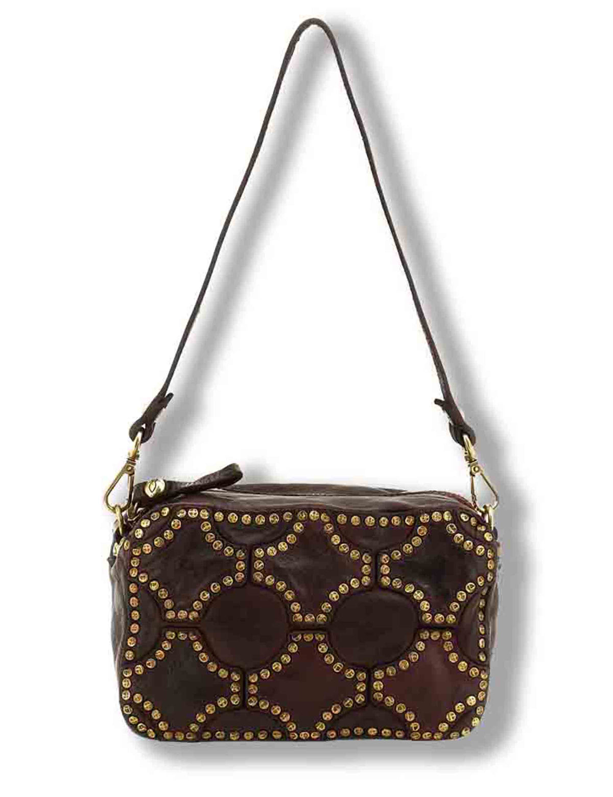 Camera bag donna in pelle di vacchetta tinta in capo con studs vinaccia C045860ND X3112 C3503 Campomaggi 