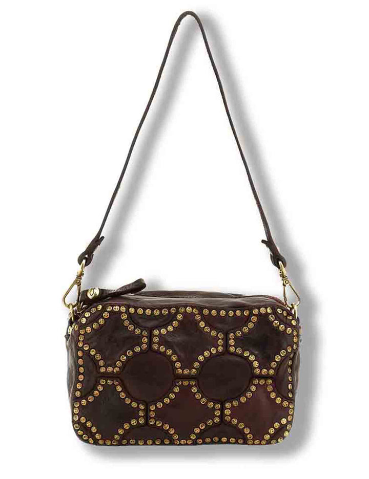 Camera bag donna in pelle di vacchetta tinta in capo con studs vinaccia C045860ND X3112 C3503 Campomaggi 