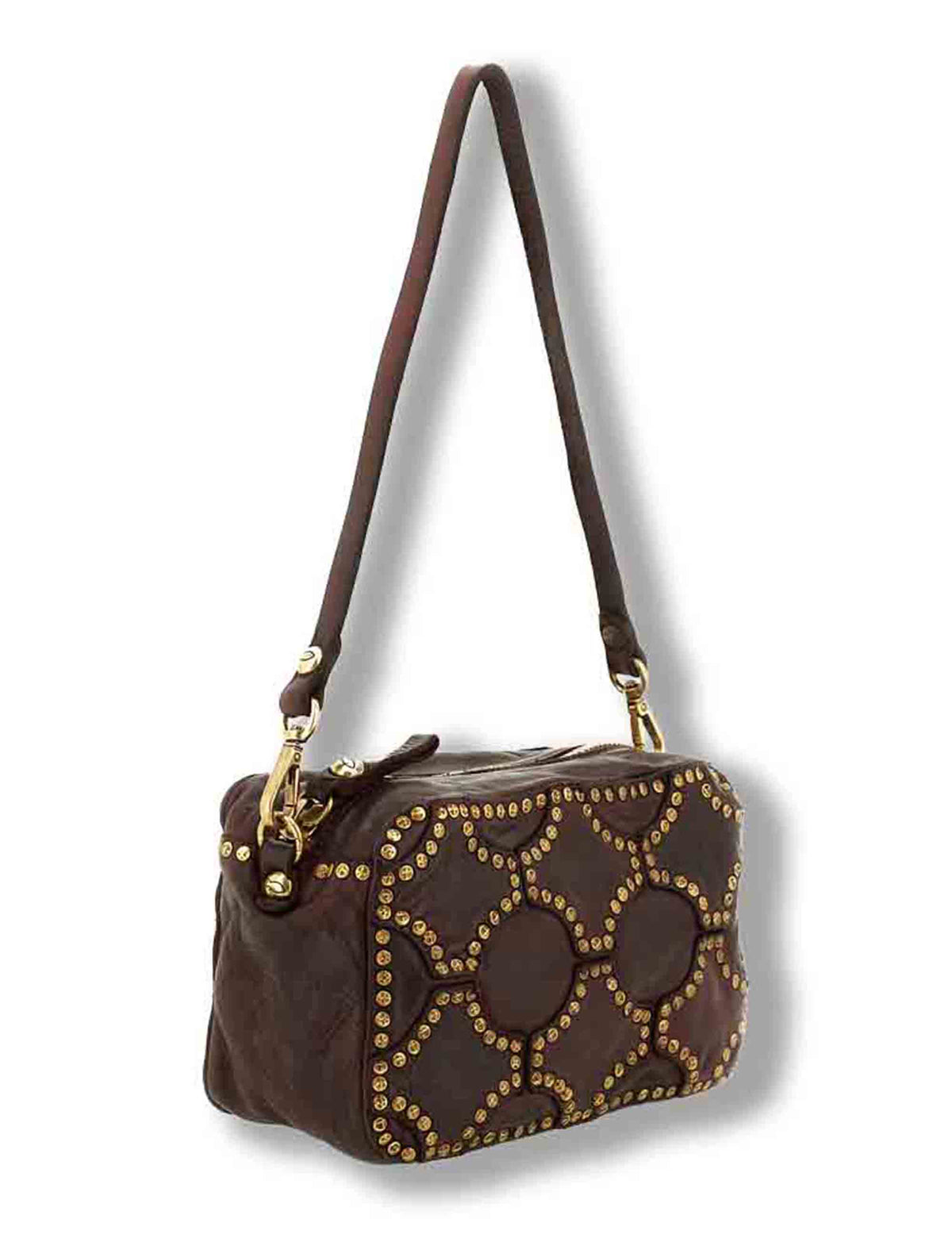 Camera bag donna in pelle di vacchetta tinta in capo con studs vinaccia C045860ND X3112 C3503 Campomaggi 