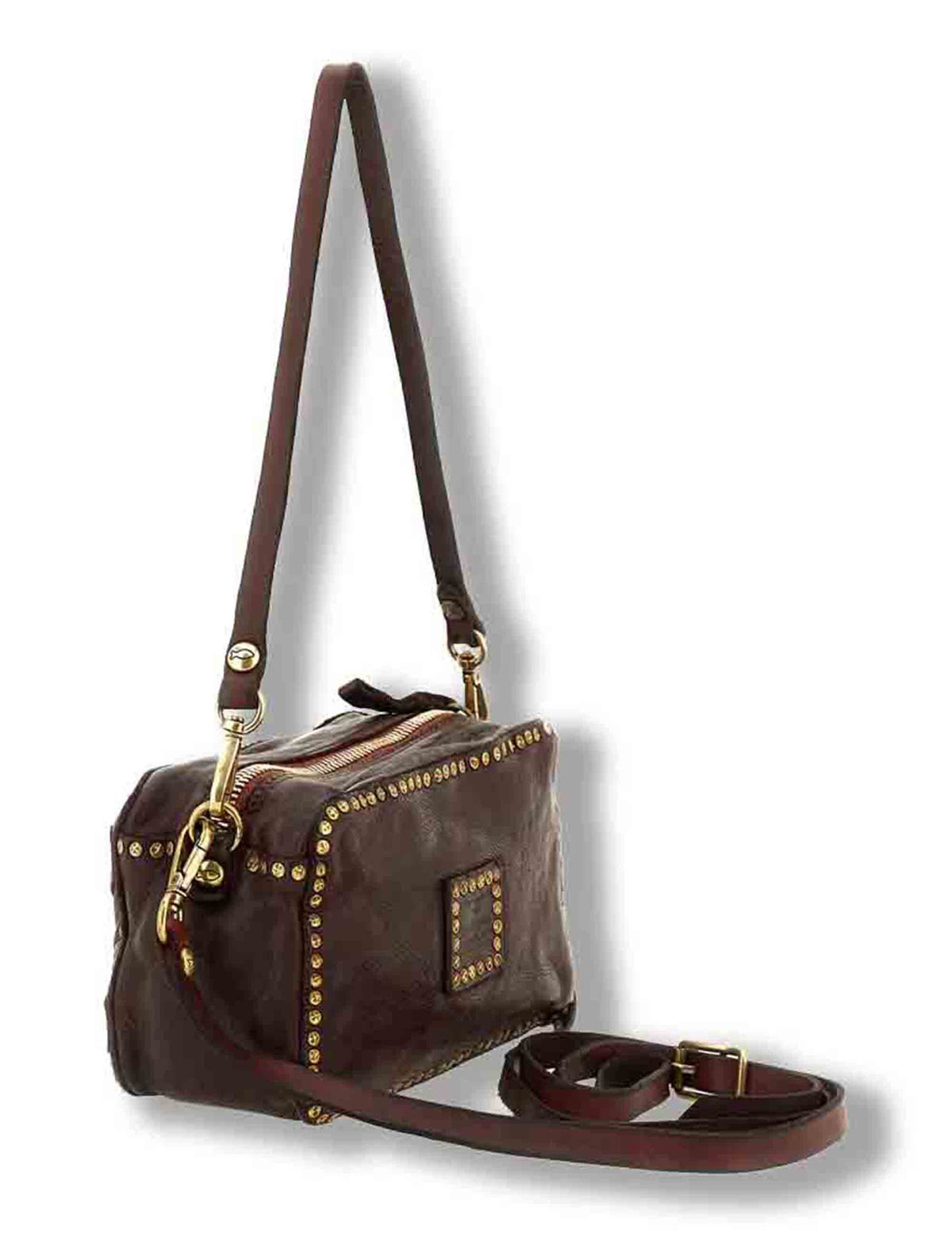 Camera bag donna in pelle di vacchetta tinta in capo con studs vinaccia C045860ND X3112 C3503 Campomaggi 