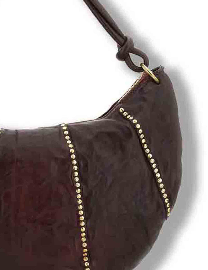 Borsa a spalla donna in pelle di vacchetta tinta in capo con borchie moro C045930ND X0007 C1501 Campomaggi 