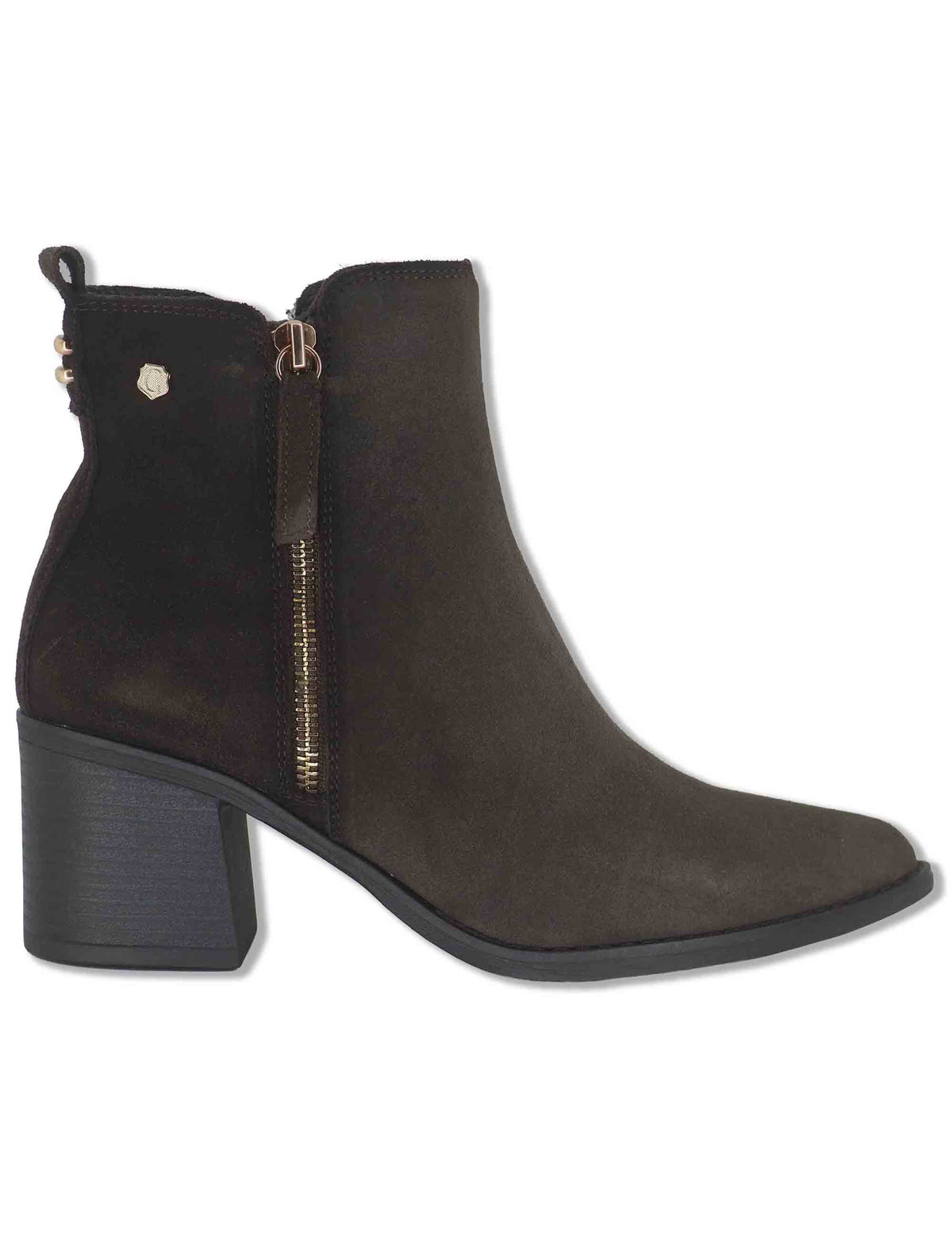 Stivaletti donna in camoscio marrone con zip esterna e suola in gomma 164257 02 Carmela 