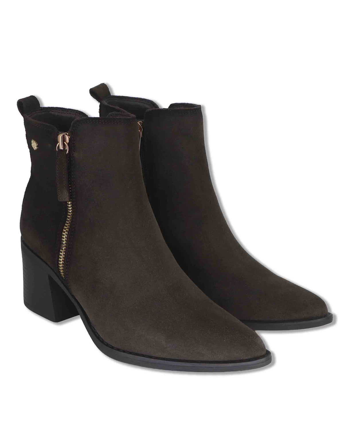 Stivaletti donna in camoscio marrone con zip esterna e suola in gomma 164257 02 Carmela 