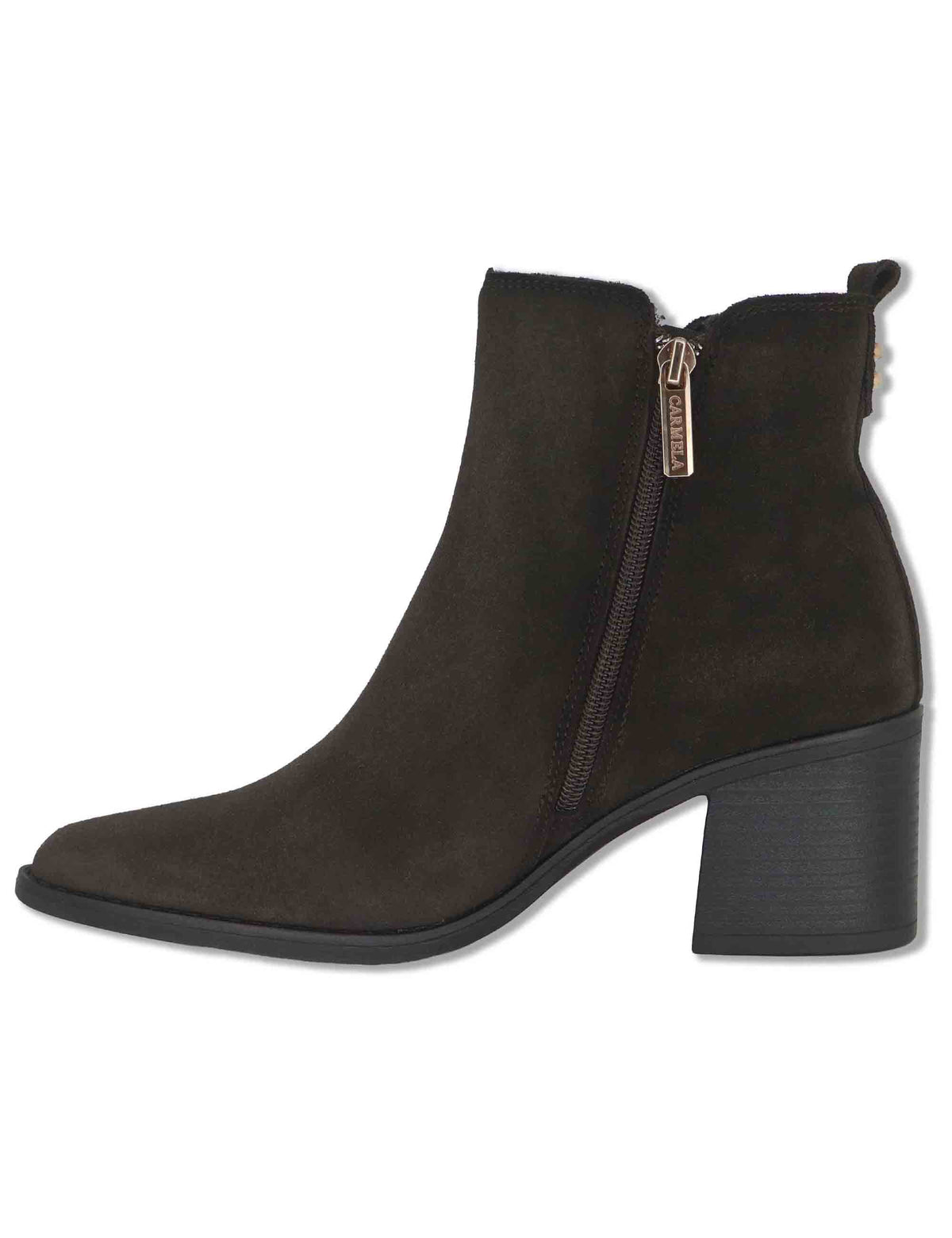 Stivaletti donna in camoscio marrone con zip esterna e suola in gomma 164257 02 Carmela 