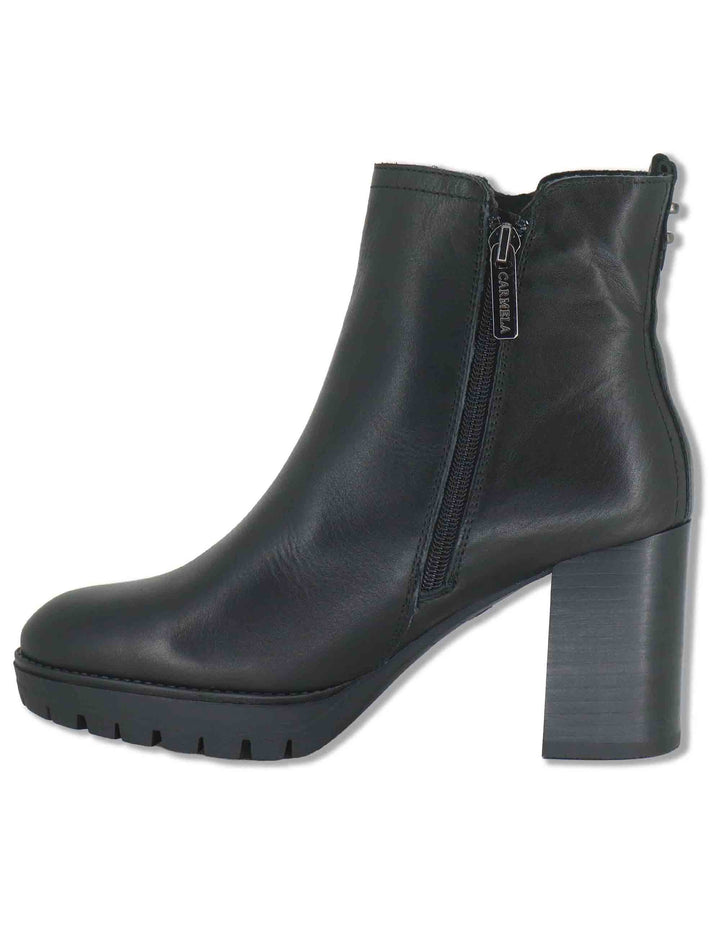 Stivaletti donnain pelle nera con borchiette tacco alto plateau e punta tonda 164283 01 Carmela 