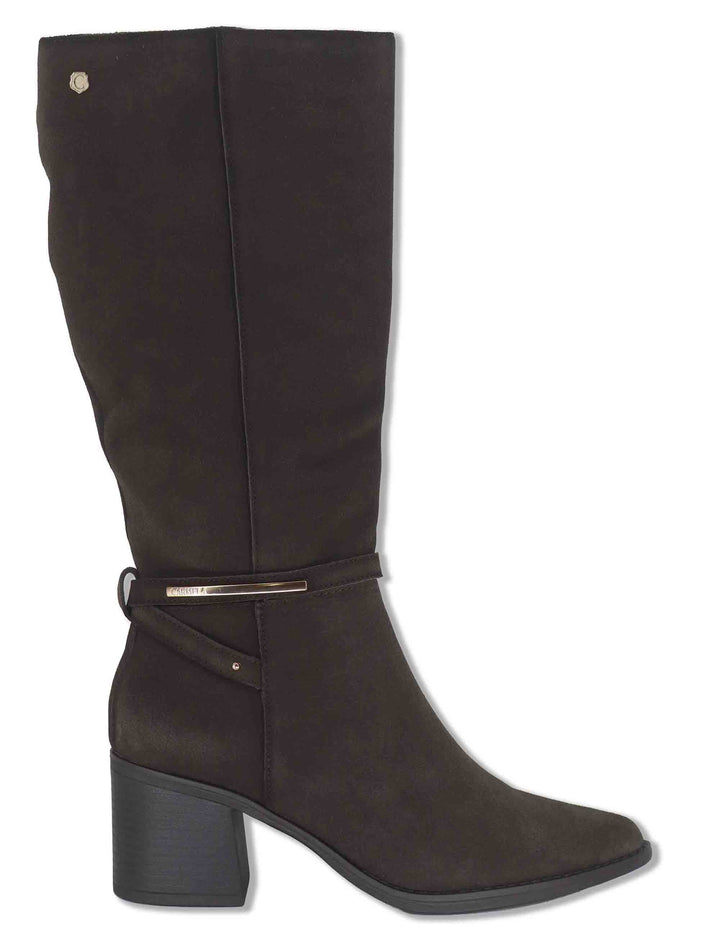 Stivali donna in camoscio marrone con cinturino e tacco medio 164399 01 Carmela 