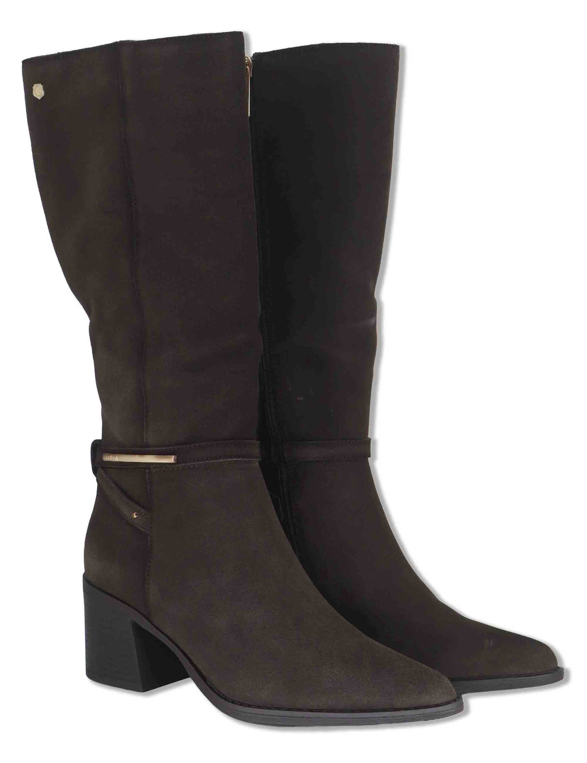 Stivali donna in camoscio marrone con cinturino e tacco medio 164399 01 Carmela 