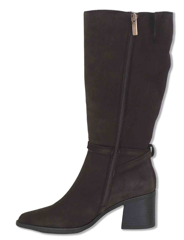 Stivali donna in camoscio marrone con cinturino e tacco medio 164399 01 Carmela 