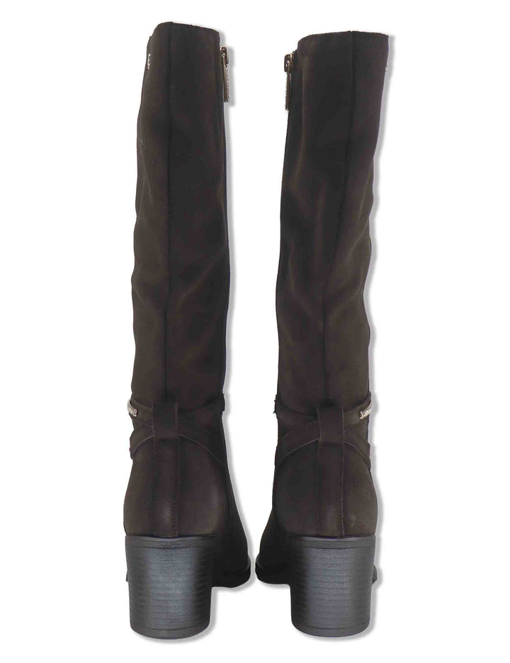 Stivali donna in camoscio marrone con cinturino e tacco medio 164399 01 Carmela 