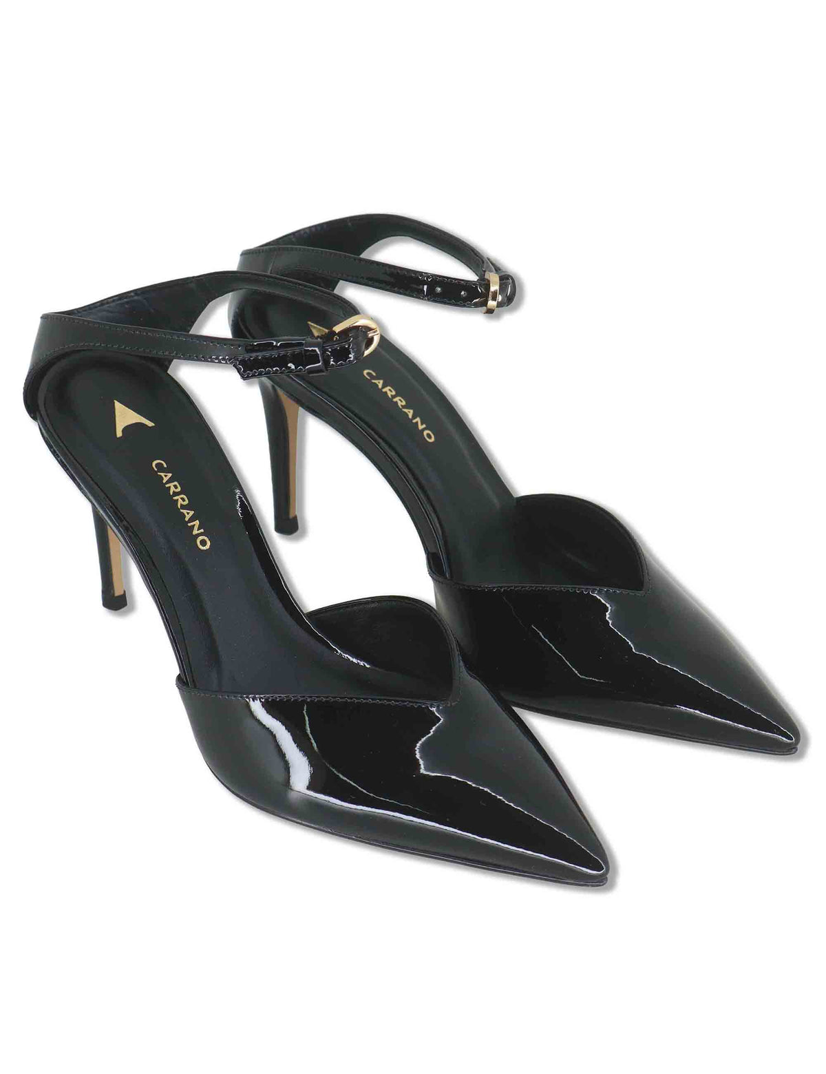 Decollete donna in vernice nera con tacco alto e punta a punta 195195 200 Carrano 