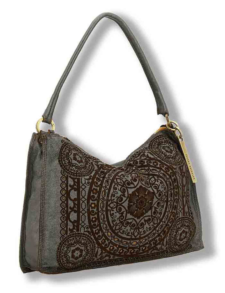 Borsa a tracolla donna Alida antracite in pelle di vitello laminato laserato L013770ND X3201 F0580 Caterina Lucchi 