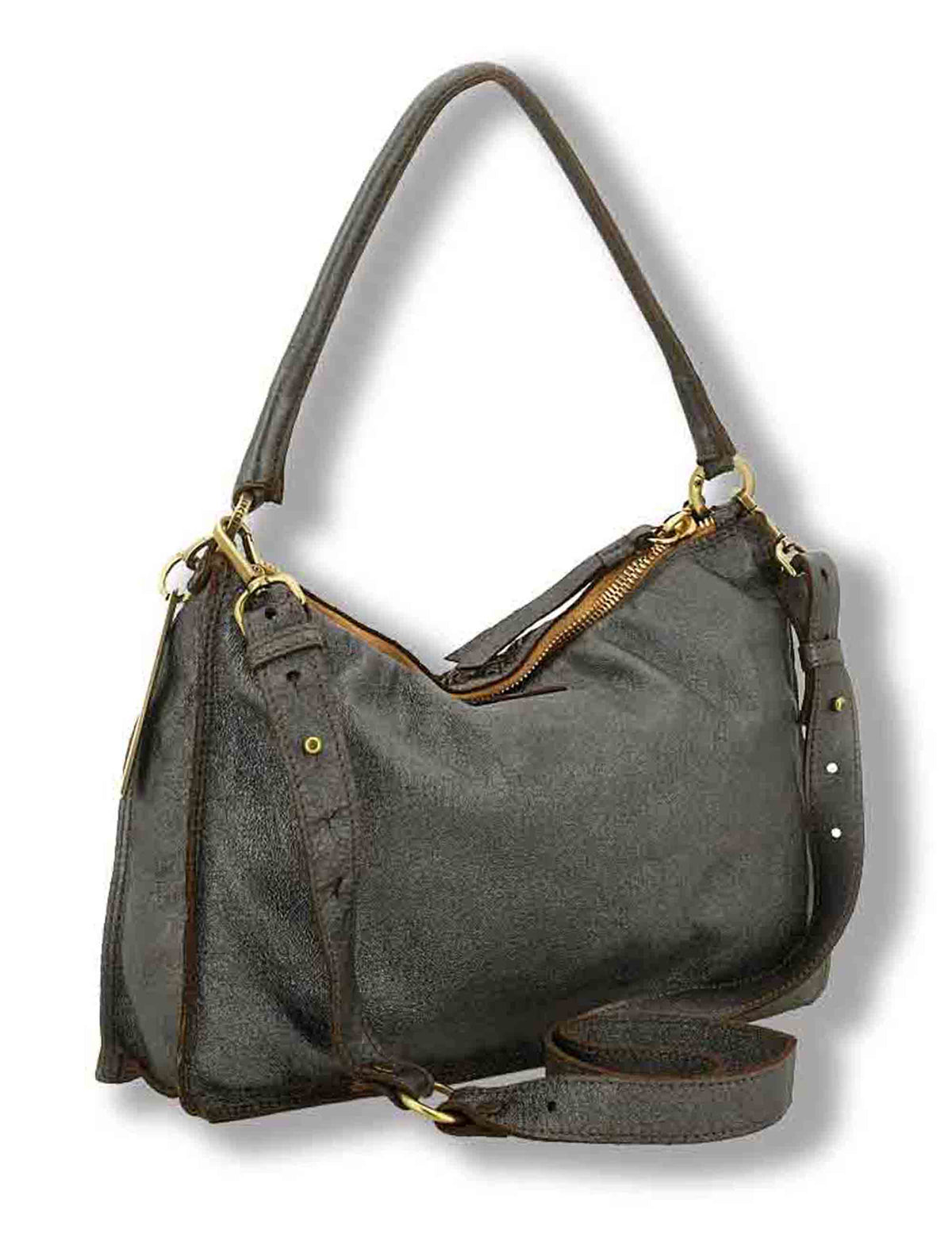Borsa a tracolla donna Alida antracite in pelle di vitello laminato laserato L013770ND X3201 F0580 Caterina Lucchi 