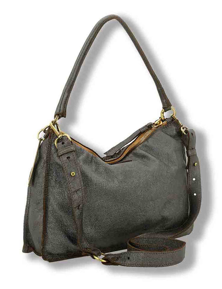 Borsa a tracolla donna Alida antracite in pelle di vitello laminato laserato L013770ND X3201 F0580 Caterina Lucchi 