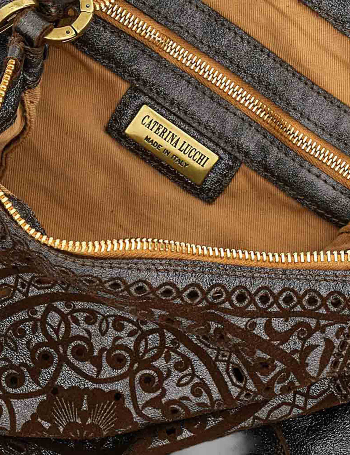 Borsa a tracolla donna Alida antracite in pelle di vitello laminato laserato L013770ND X3201 F0580 Caterina Lucchi 